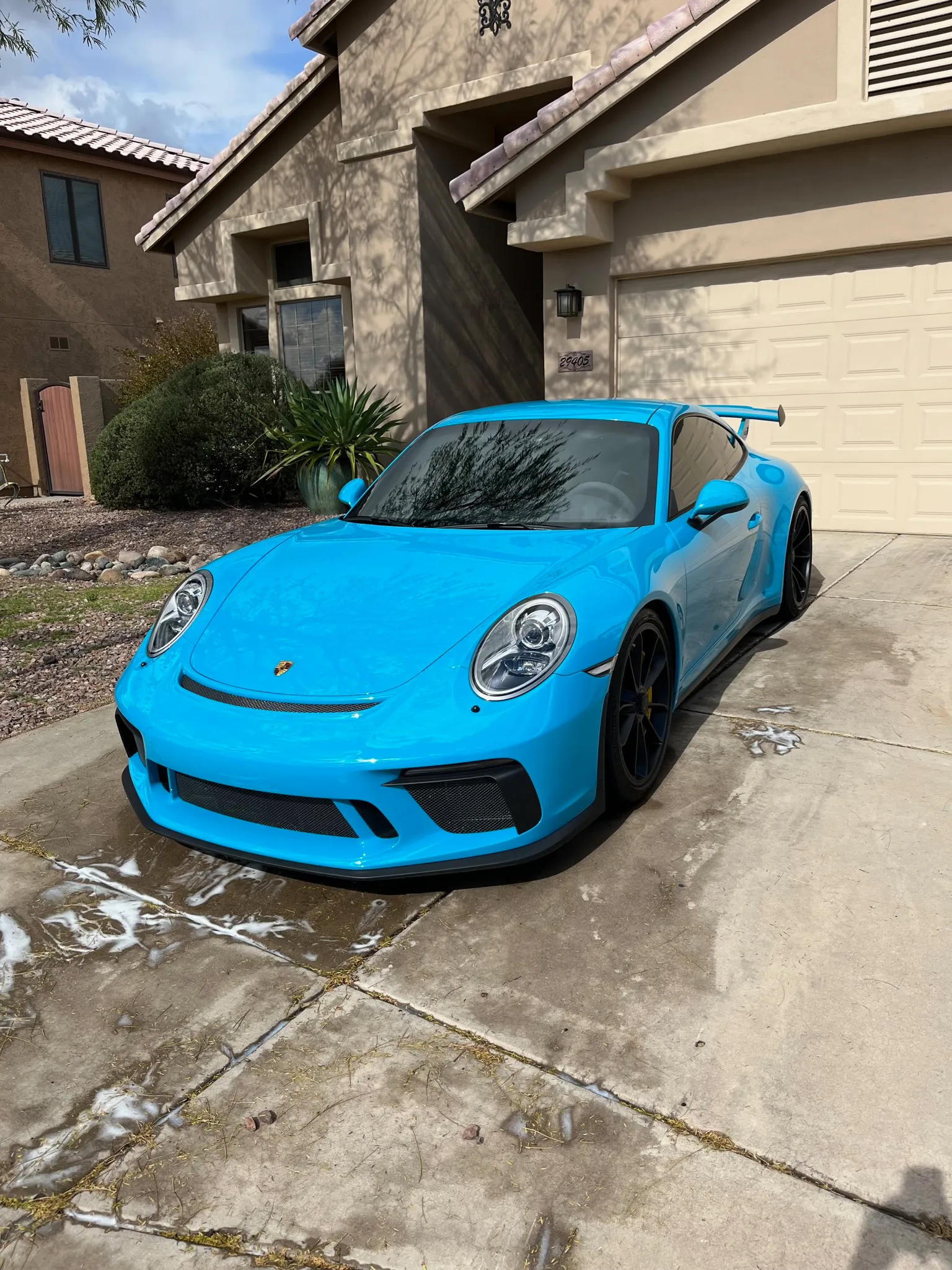 Porsche with paint protection applied to the front end